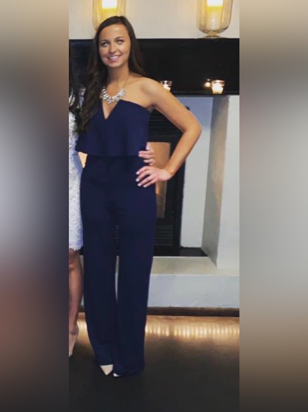 Lulu's Navy Strapless Wide-Leg Jumpsuit